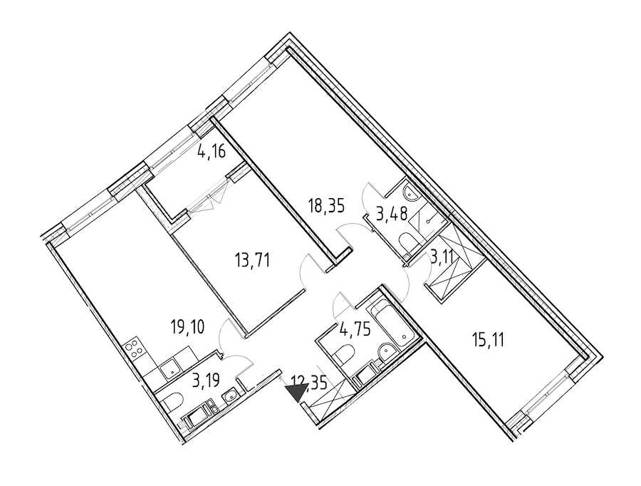 Трехкомнатная квартира в : площадь 93.15 м2 , этаж: 3 – купить в Санкт-Петербурге